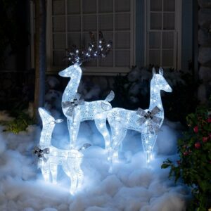 Alpine Corporation 3-Piece Light up Mesh Reindeer Family Holiday Statue Set Decoration, White