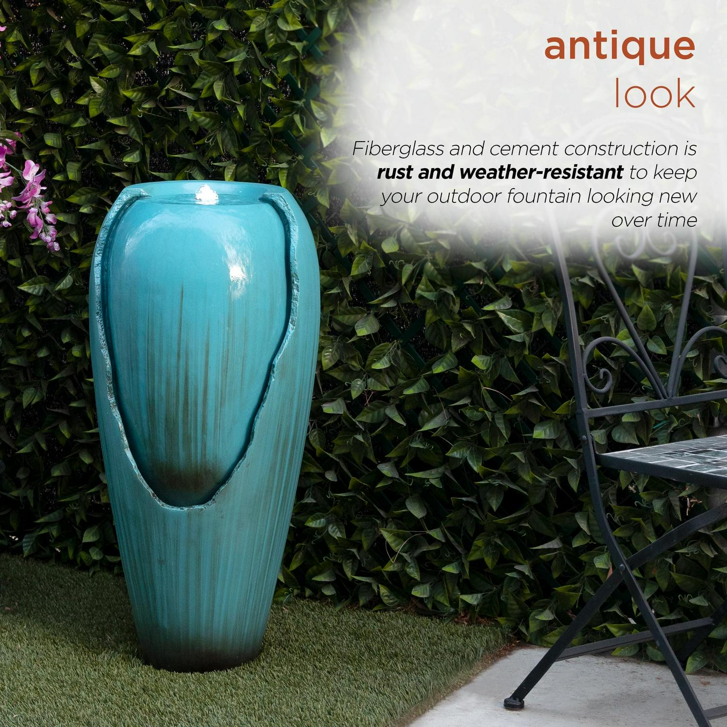Alpine Corporation - 33" Tall Outdoor Antique Jar Water Fountain with LED Lights, Vintage Light Waterfall – Relaxing Garden Fountain for Patio, Deck, or Yard (Turquoise) - Image 7