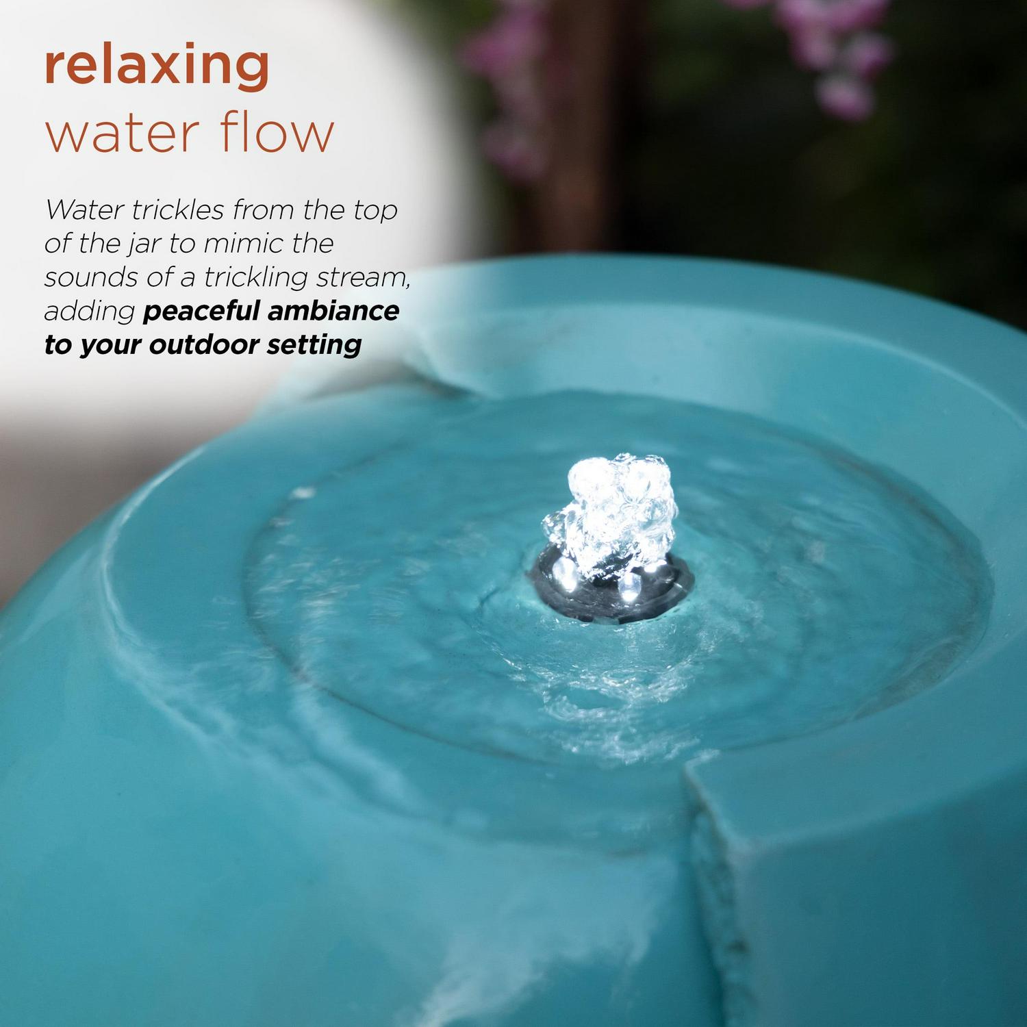 Alpine Corporation - 33" Tall Outdoor Antique Jar Water Fountain with LED Lights, Vintage Light Waterfall – Relaxing Garden Fountain for Patio, Deck, or Yard (Turquoise) - Image 5