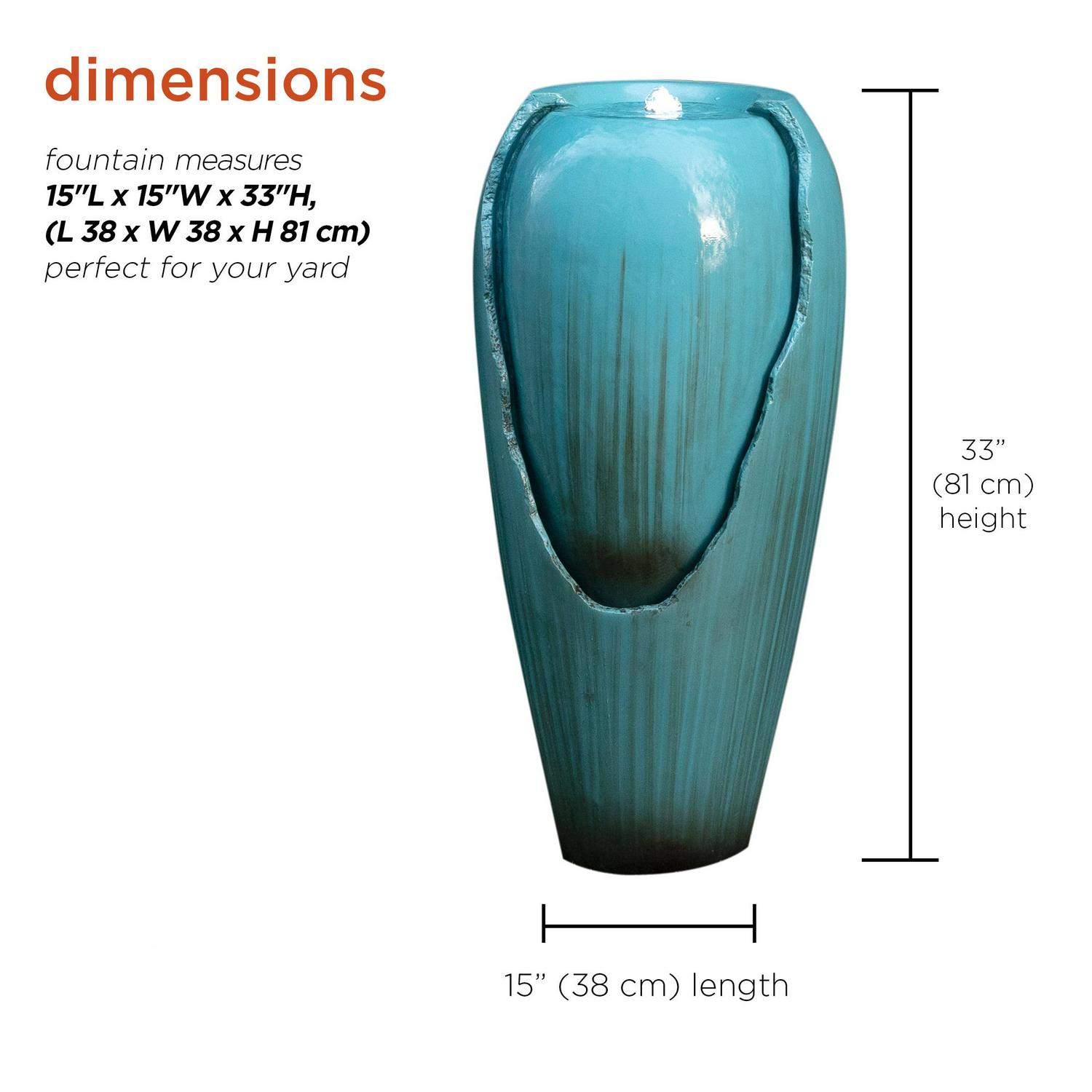 Alpine Corporation - 33" Tall Outdoor Antique Jar Water Fountain with LED Lights, Vintage Light Waterfall – Relaxing Garden Fountain for Patio, Deck, or Yard (Turquoise) - Image 3