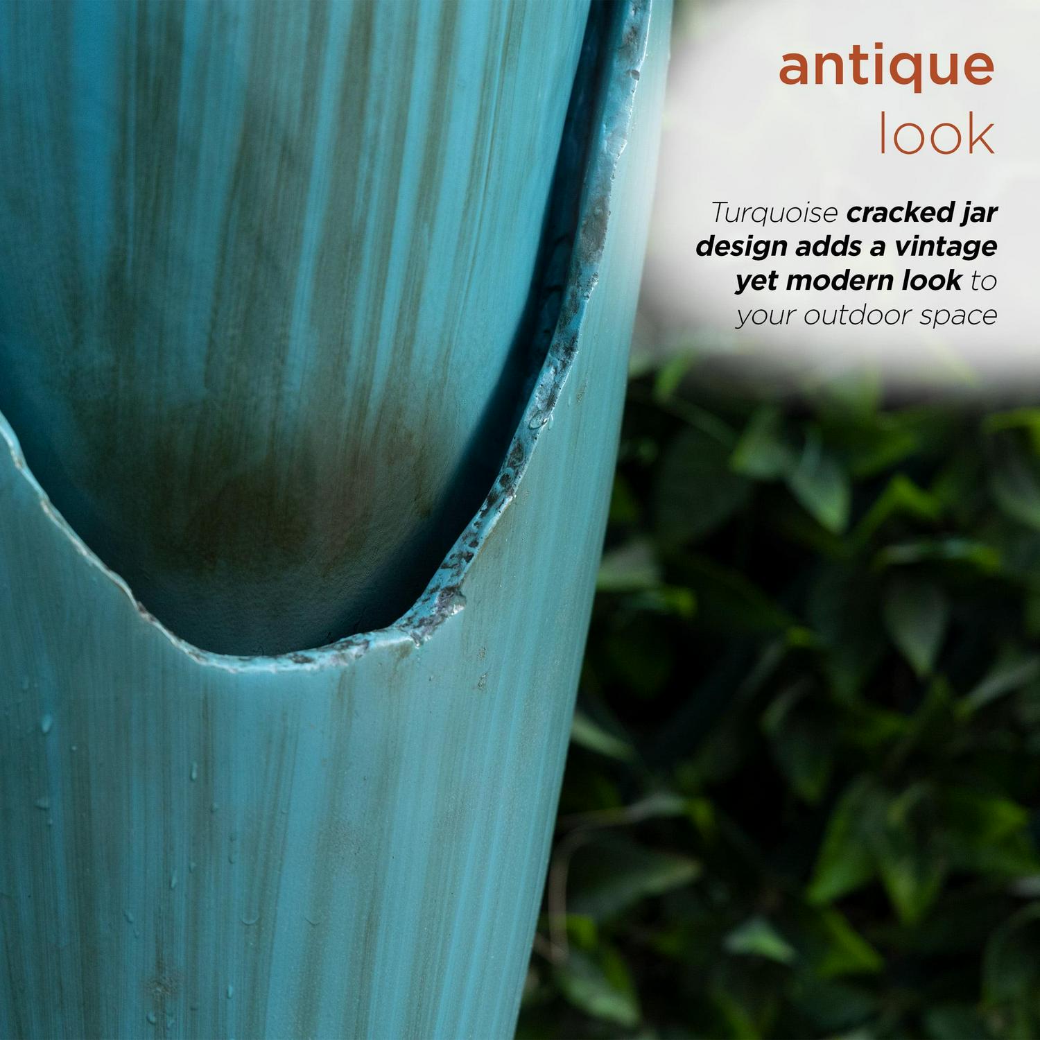 Alpine Corporation - 33" Tall Outdoor Antique Jar Water Fountain with LED Lights, Vintage Light Waterfall – Relaxing Garden Fountain for Patio, Deck, or Yard (Turquoise) - Image 6
