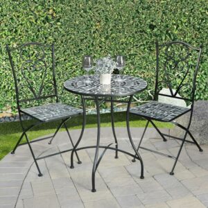 Alpine Corporation 3-Piece Metal Mosaic Tile Bistro Set, Green & Black