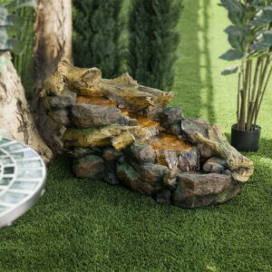 Alpine Corporation 41" Long Indoor/Outdoor River Rock and Log Fountain with LED Lights