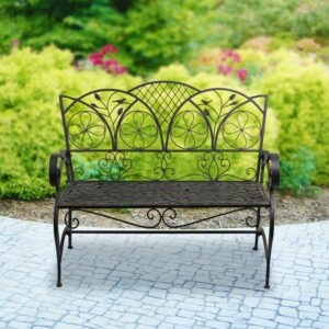 Alpine Corporation 45" x 25" x 38" Decorative Steel Garden Bench, Brown