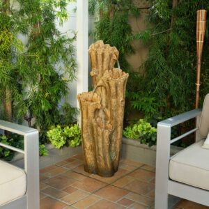 Alpine Corporation 47-Inch 3-Tier Cascading Tree Bark Fountain with 3 LED Lights