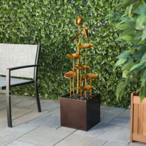 Alpine Corporation 43" Tall Outdoor Cascading Leaves Metal Fountain, Copper Color