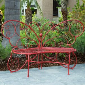 Alpine Corporation 62" x 26" x 38" Outdoor or Indoor Steel Butterfly Garden Bench, Red