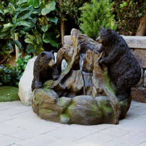 Alpine Corporation Bears Climbing a Rock Waterfall Fountain w/ LED Light, 24 Inch Tall