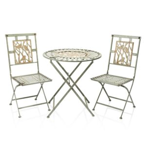 Alpine Corporation Birding Outdoor Patio Bistro Set, Metal 3-Piece Set, Silver