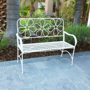 Alpine Corporation Daisy Metal Garden Bench, White