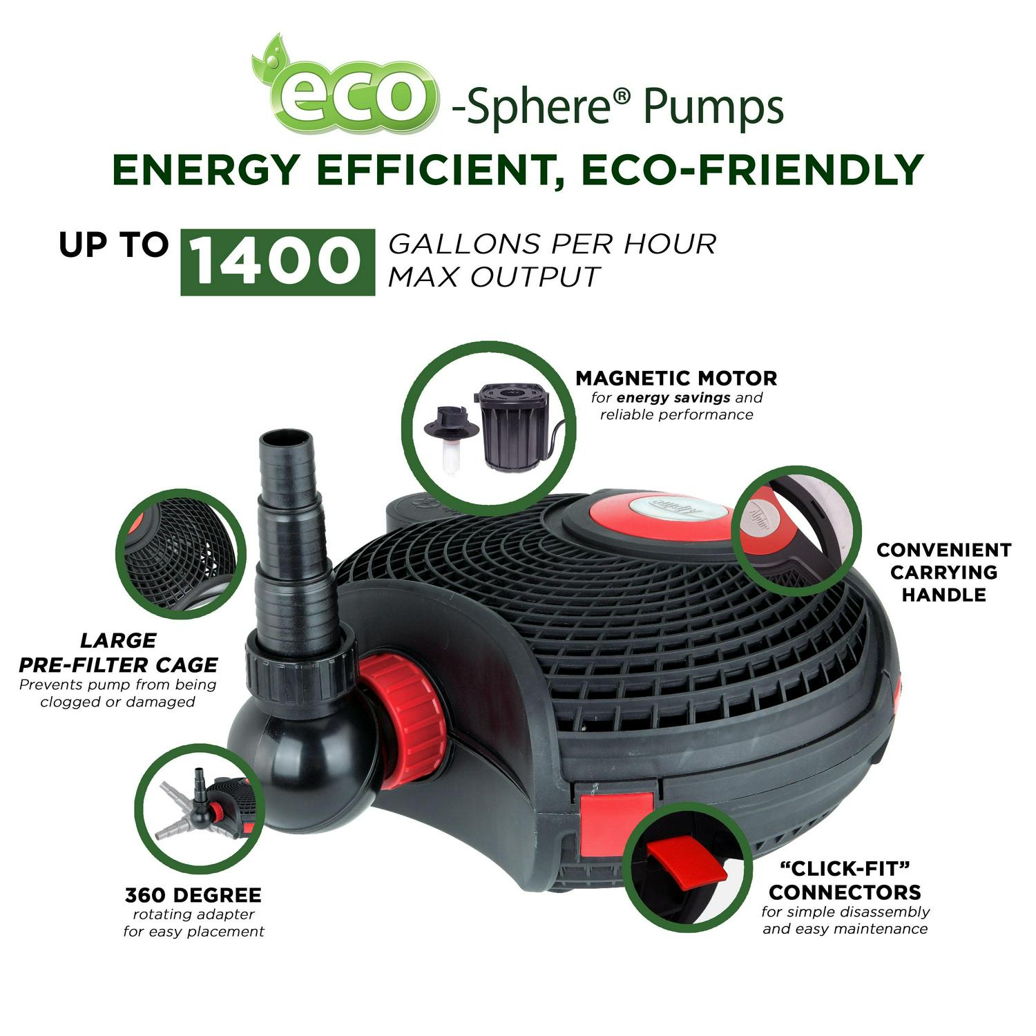 Alpine Corporation Eco-Sphere Energy-Saving Pump 1400GPH with 33 Ft. Cord - Image 3
