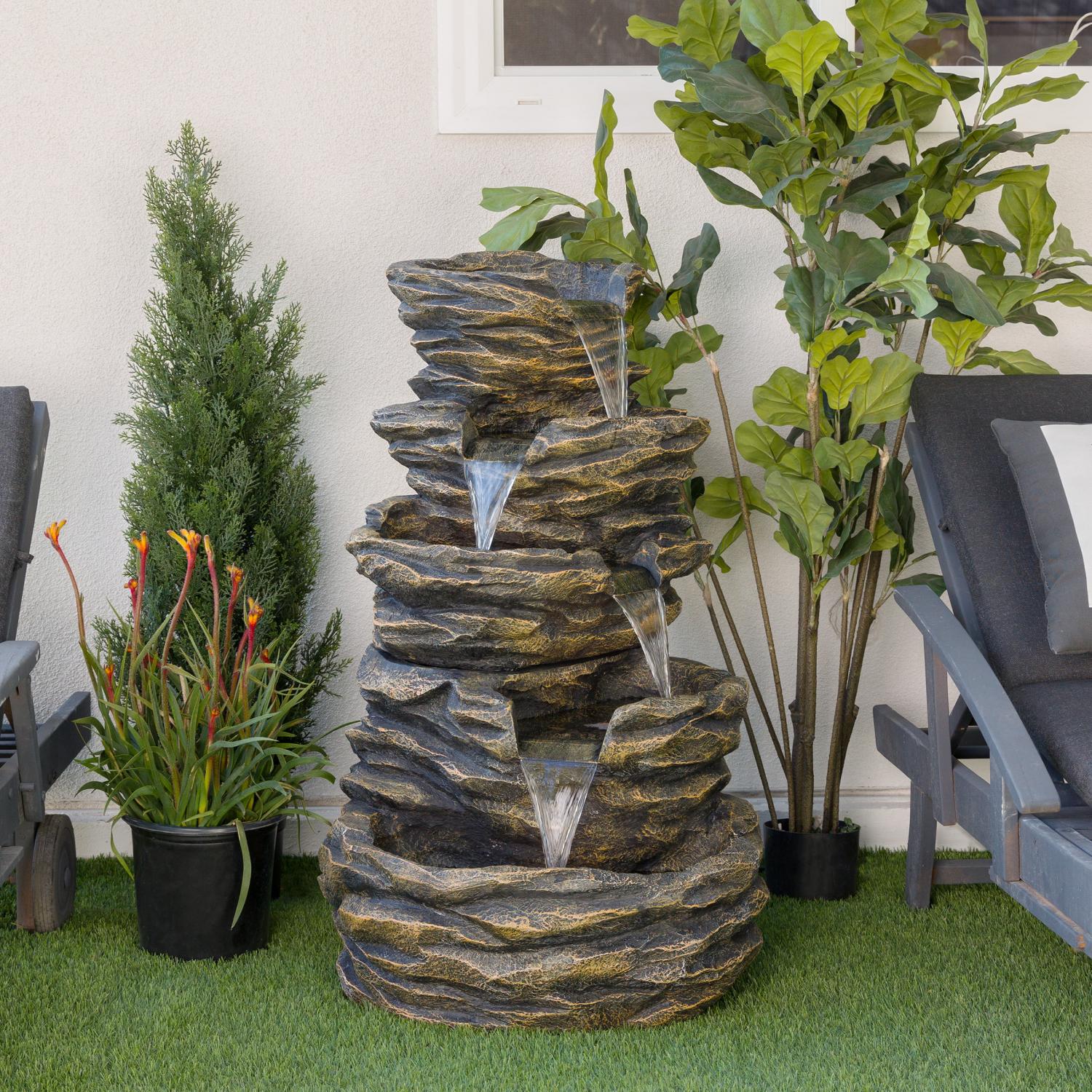 Alpine Corporation Five-Level Rock Waterfall Indoor/Outdoor Fountain