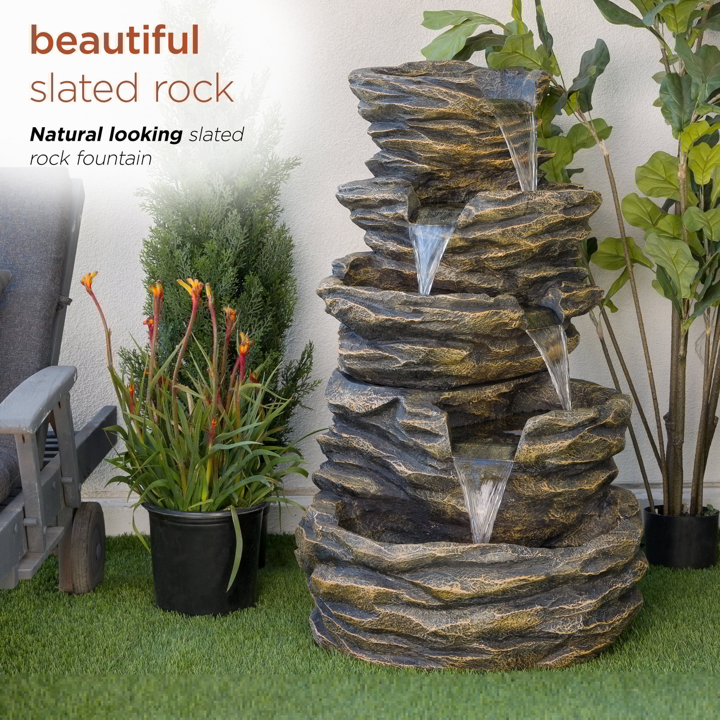 Alpine Corporation Five-Level Rock Waterfall Indoor/Outdoor Fountain - Image 4