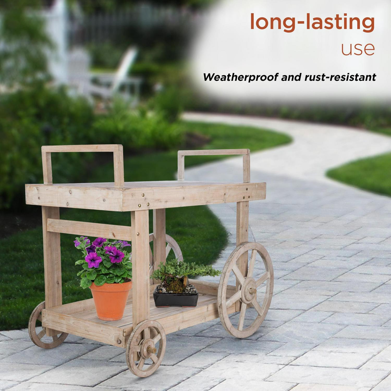 Alpine Corporation Wooden Garden Cart Display with Wheels - Image 7