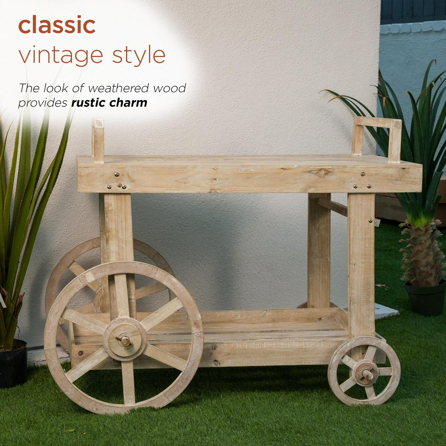 Alpine Corporation Wooden Garden Cart Display with Wheels - Image 5
