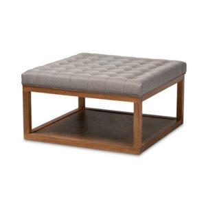 Alvere Modern and Contemporary Grey Fabric Upholstered Walnut Finished Cocktail Ottoman