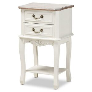 Amalie Antique French Country Cottage Two-Tone White and Oak Finished 2-Drawer Wood Nightstand
