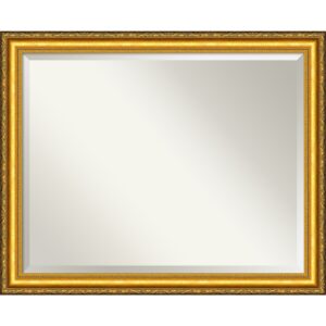 Amanti Art Beveled Wood Wall Mirror - Colonial Embossed Gold Frame - Outer Size: 32 x 26 in