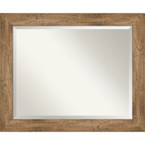 Amanti Art Beveled Wood Bathroom Wall Mirror - Owl Brown Frame Outer Size: 34 x 28 in