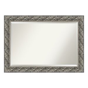 Amanti Art Beveled Wood Bathroom Wall Mirror - Silver Luxor Frame - Outer Size: 42 x 30 in