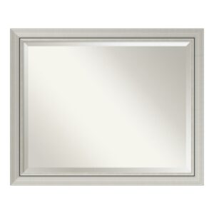 Amanti Art Beveled Wood Bathroom Wall Mirror - Romano Silver Narrow Frame - Outer Size: 32 x 26 in