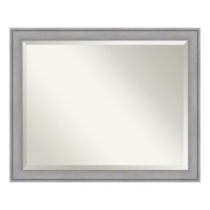 Amanti Art Beveled Wood Bathroom Wall Mirror - Greywash Frame - Outer Size: 31 x 25 in