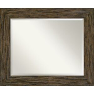 Amanti Art Beveled Wood Bathroom Wall Mirror - Fencepost Brown Frame Fencepost Brown Outer Size: 35 x 29 in