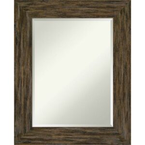 Amanti Art Beveled Wood Bathroom Wall Mirror - Fencepost Brown Frame Fencepost Brown Outer Size: 25 x 31 in