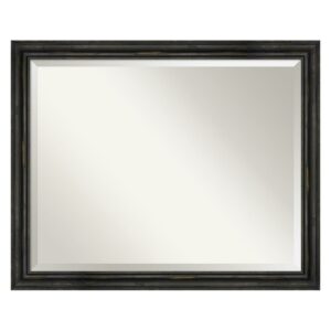 Amanti Art Beveled Wood Bathroom Wall Mirror - Rustic Pine Black Narrow Frame Rustic Pine Black Narrow Outer Size: 31 x 25 in