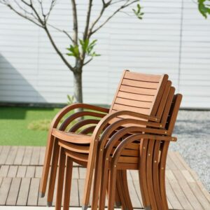 Amazonia Carolina 4-Piece Solid Wood 100% FSC Patio Stackable Armchairs