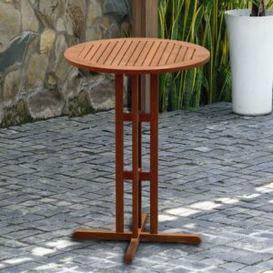 Amazonia Ibiza 1-Piece Patio Round Bar Table Eucalyptus Wood Ideal for Outdoors and Indoors, Brown