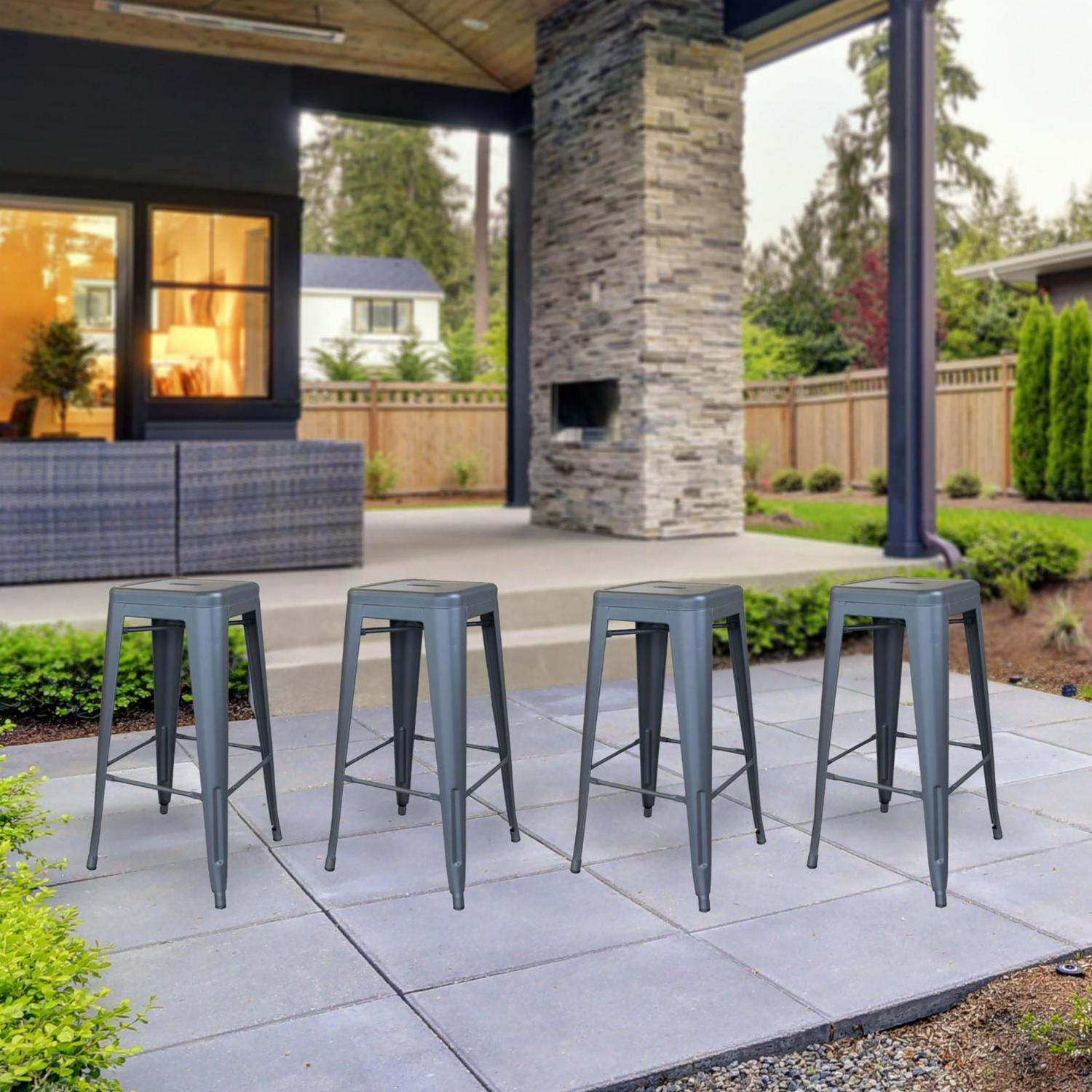 AmeriHome Indoor/Outdoor 30 inch Metal Bar Stool Set - 4 Piece - Image 6