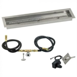 American Fire Glass 30" x 6" Linear Stainless Steel Drop-In Fire Pit Pan with Spark Ignition Kit - Natural Gas