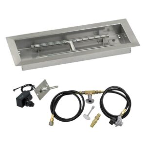 American Fire Glass 30 x 10 inch Stainless Steel Drop-In Fire Pit Pan with Spark Ignition Kit - Propane, SS-AFPPMKIT-N-18