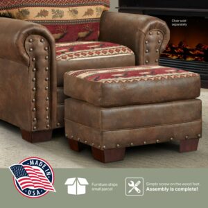 American Furniture Classics 26.5" Microfiber Sierra Lodge Ottoman in Brown