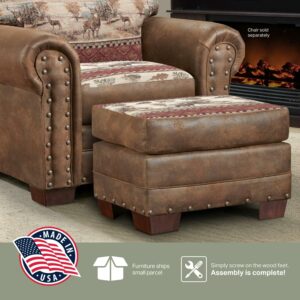 American Furniture Classics 26.5" Microfiber Deer Valley Ottoman in Brown