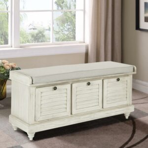 OS Home and Office Furniture 44" Transitional Wood Storage Bench in White Wash