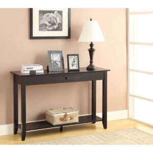 Convenience Concepts American Heritage 1 Drawer Console Table with Shelf, Black Pine Wood Finish