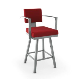 Amisco Akers 26 In. Swivel Counter Stool - Red Polyester / Metallic Grey Metal