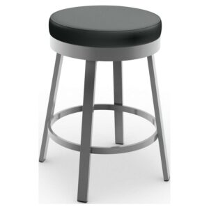 Amisco Clock 26 In. Swivel Counter Stool - Black Faux Leather / Metallic Grey Metal