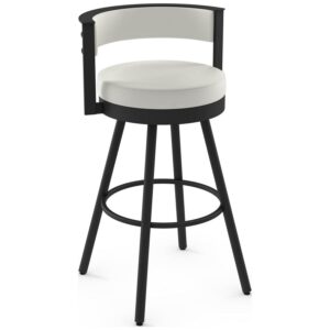 Amisco Eller 26 In. Swivel Counter Stool - Off White Faux Leather / Black Metal
