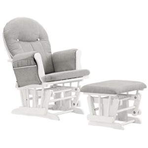 Angel Line Celine Glider And Ottoman, White with Gray Cushions