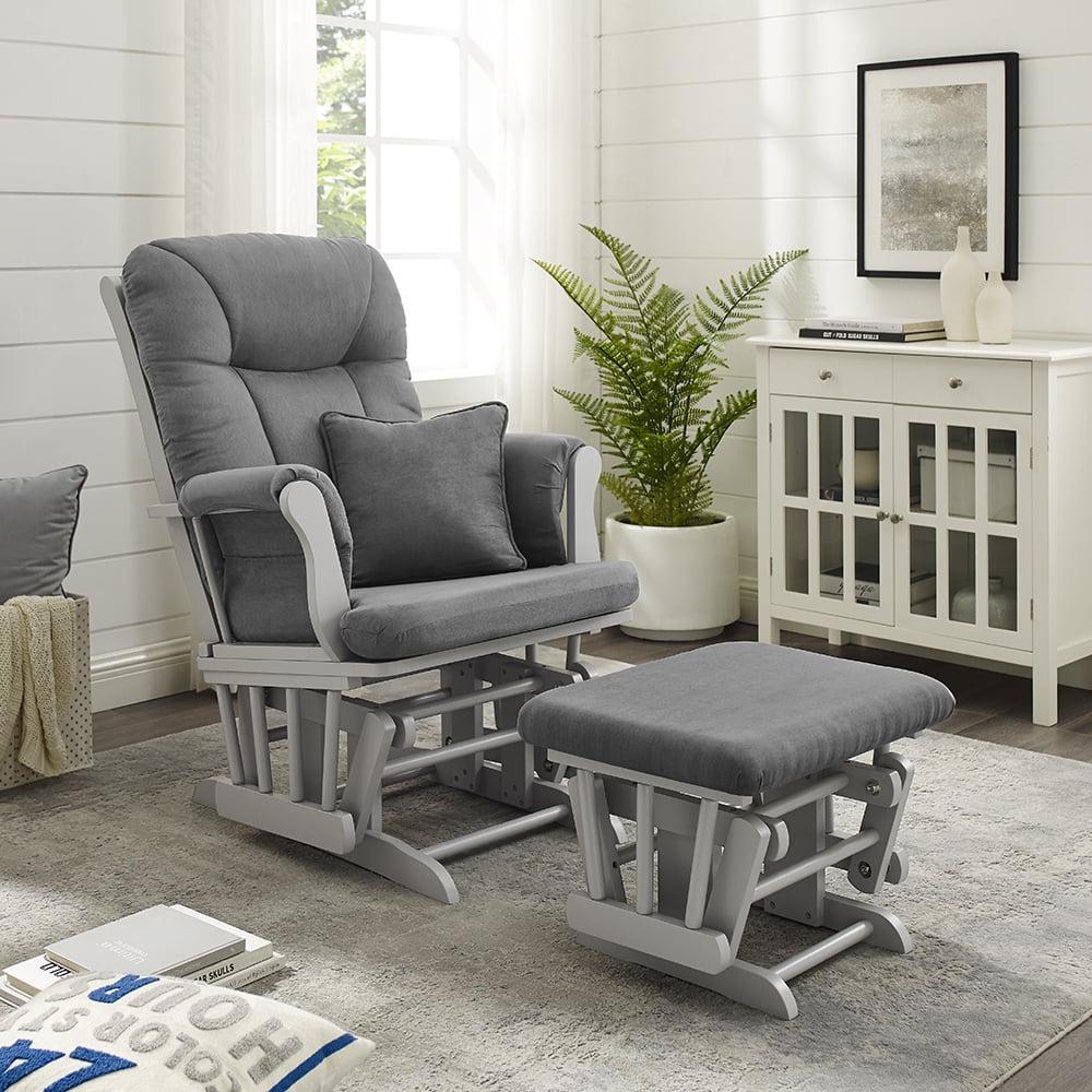 Angel Line Monterey II Glider and Ottoman, Gray Finish with Dark Gray Cushions