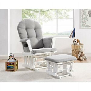 Angel Line Windsor Glider and Ottoman, White Finish with Gray Cushions