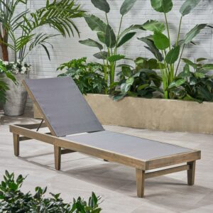 Annalee Outdoor Acacia Wood Chaise Lounge, Grey, Dark Grey