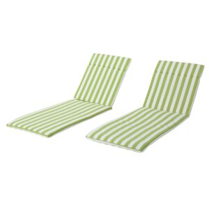 Anthony Outdoor Water Resistant Chaise Lounge Cushions, Set of 2, Green and White Strip