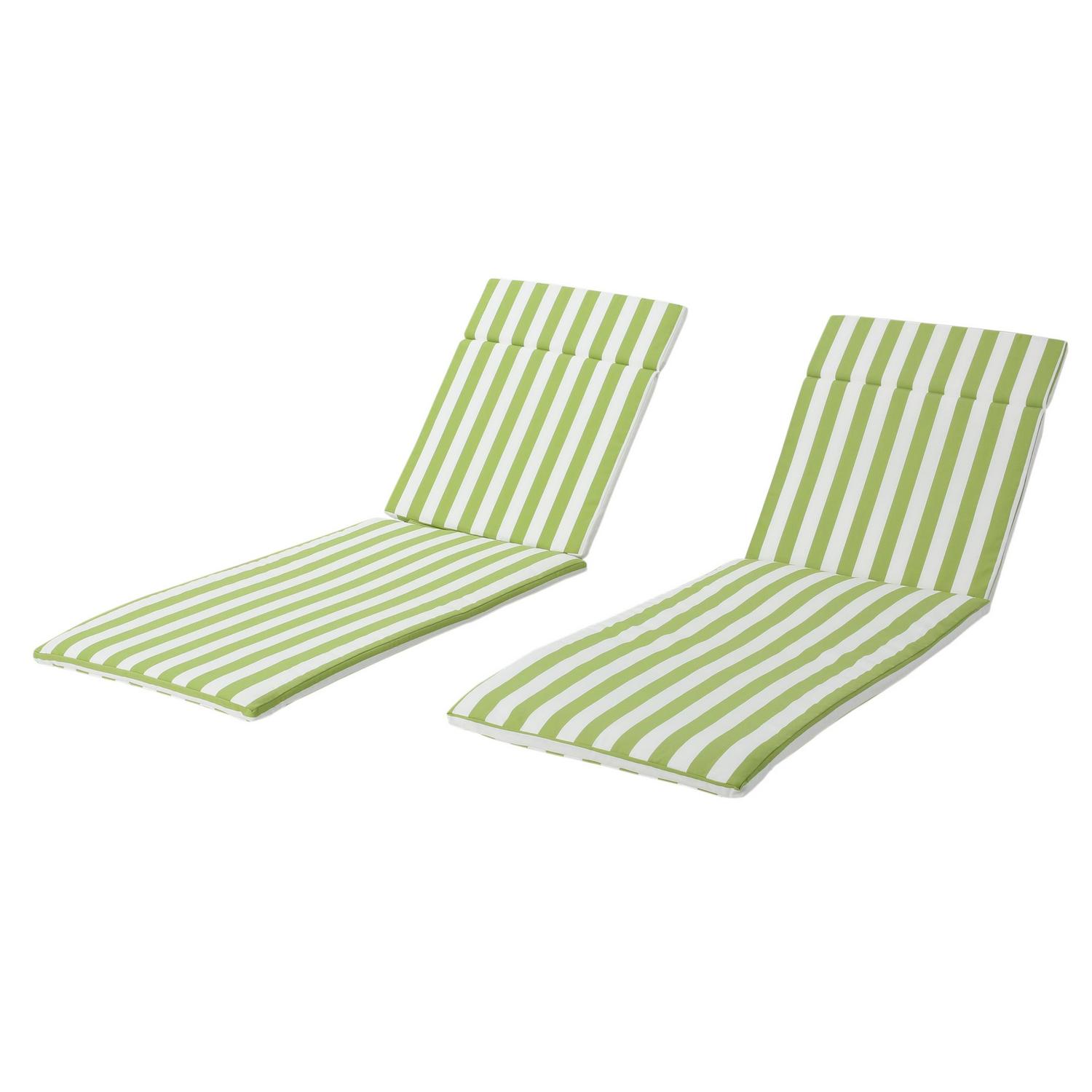 Anthony Outdoor Water Resistant Chaise Lounge Cushions, Set of 2, Green and White Strip