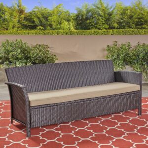 Anton Outdoor Wicker 3 Seater Sofa with Cushion, Brown, Tan