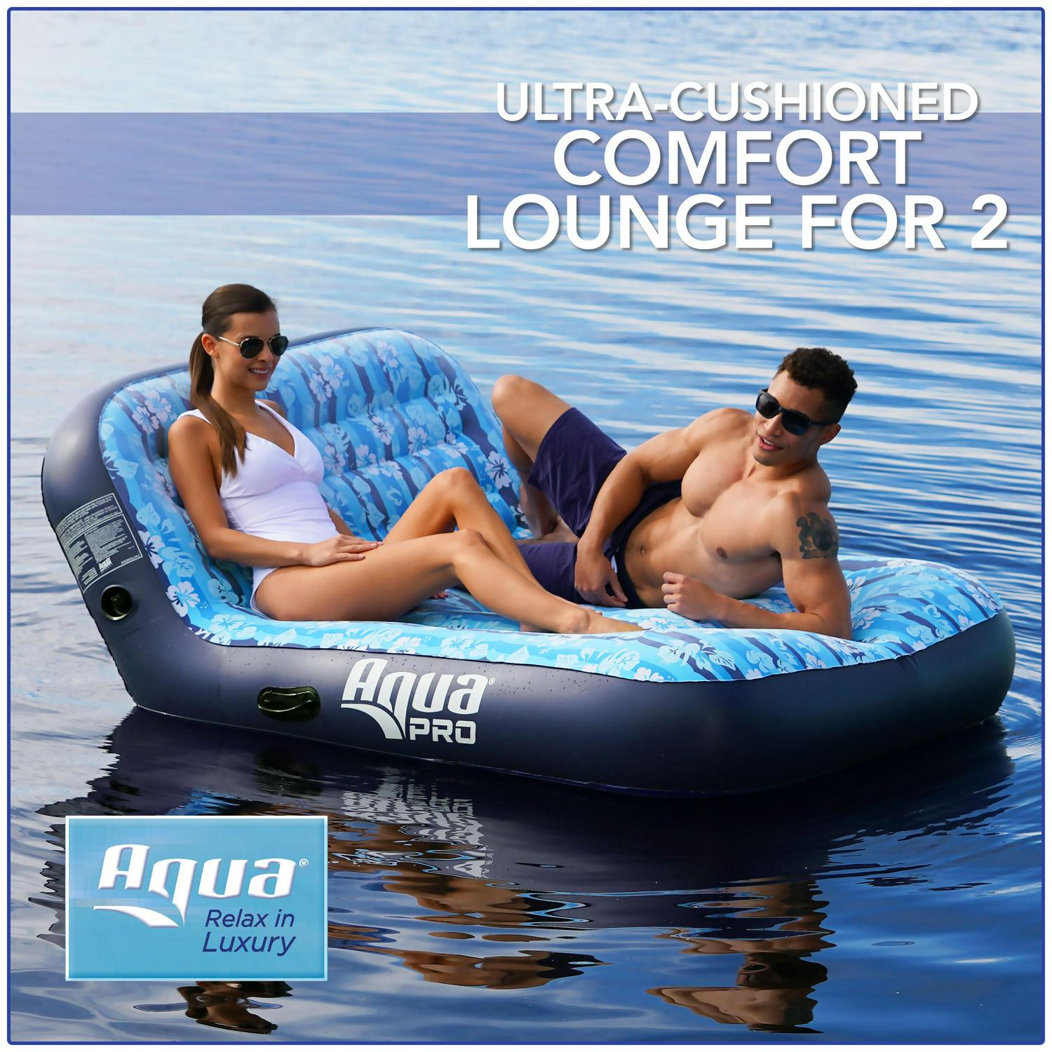 Aqua Leisure Adult Unisex Ultra-Cushioned Comfort Blue Pool Lounge Float for Two - Image 2