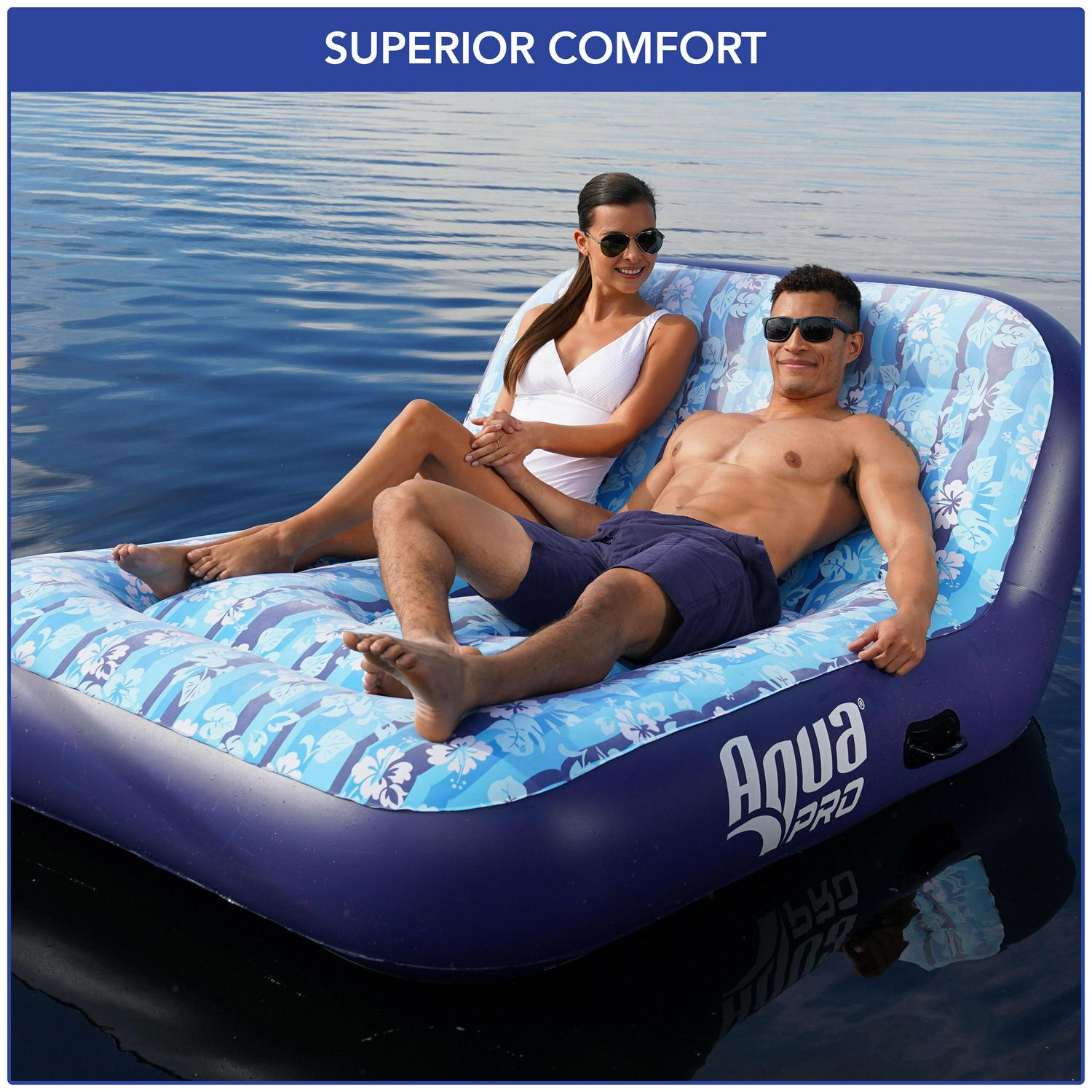 Aqua Leisure Adult Unisex Ultra-Cushioned Comfort Blue Pool Lounge Float for Two - Image 4